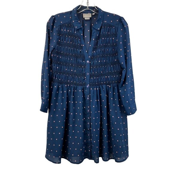 Vanessa Virginia Women’s 3/4 Sleeve Mini Dress Polka Dot Button Up Sheer Sz 4 - Picture 1 of 9